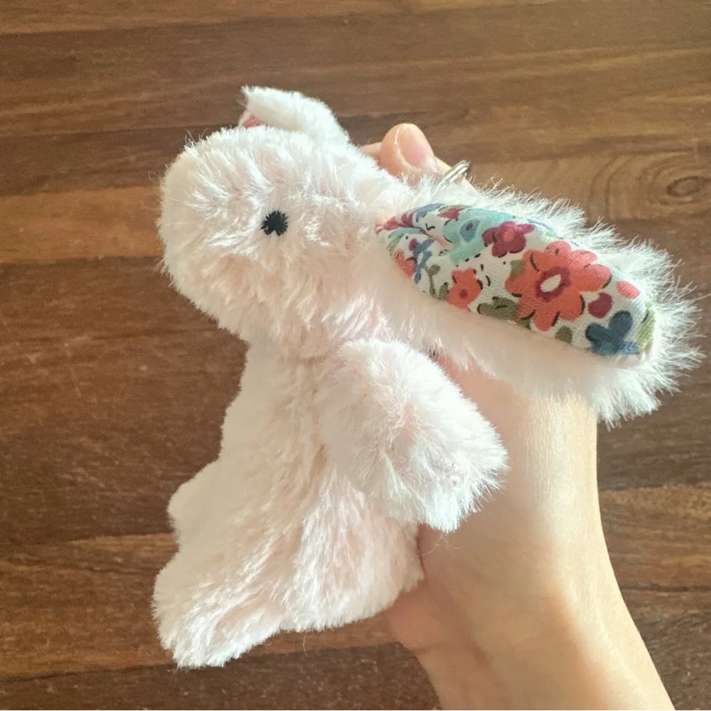 Pink Bunny Earrings Floral Plush Bag Charm Keychain Kawaii Cute Core Y2K Gift